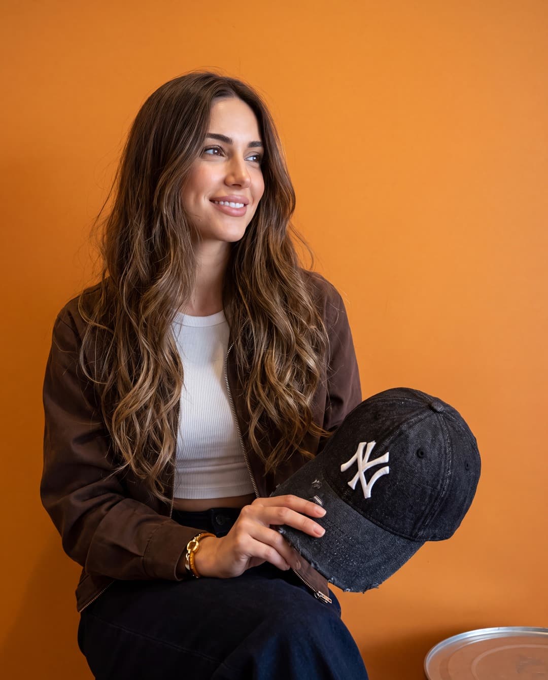 Casquette jean CAPY noire fond orange